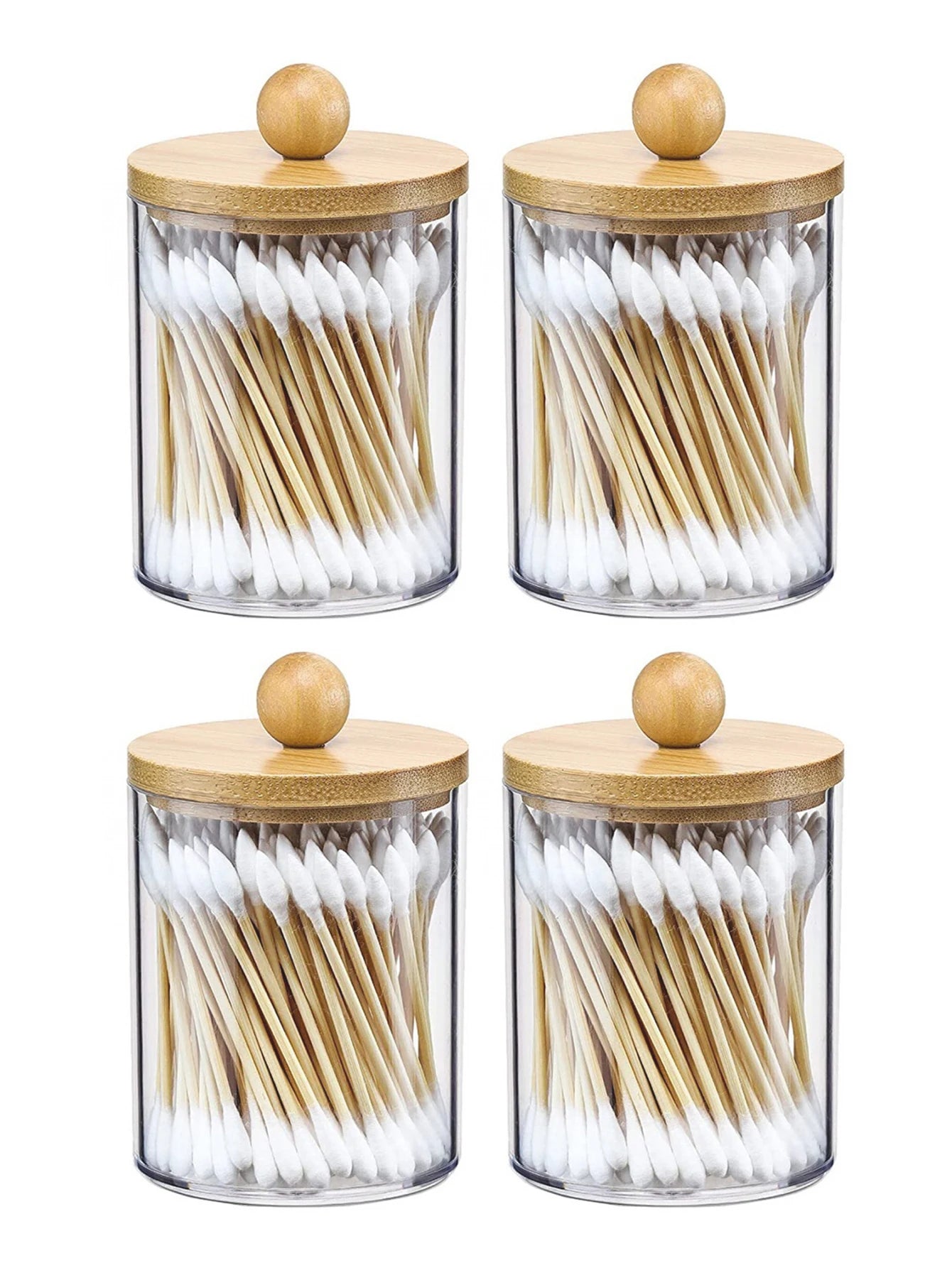 Premium Clear Acrylic Organizer Jar with Bamboo Lid – Dustproof Vanity Storage