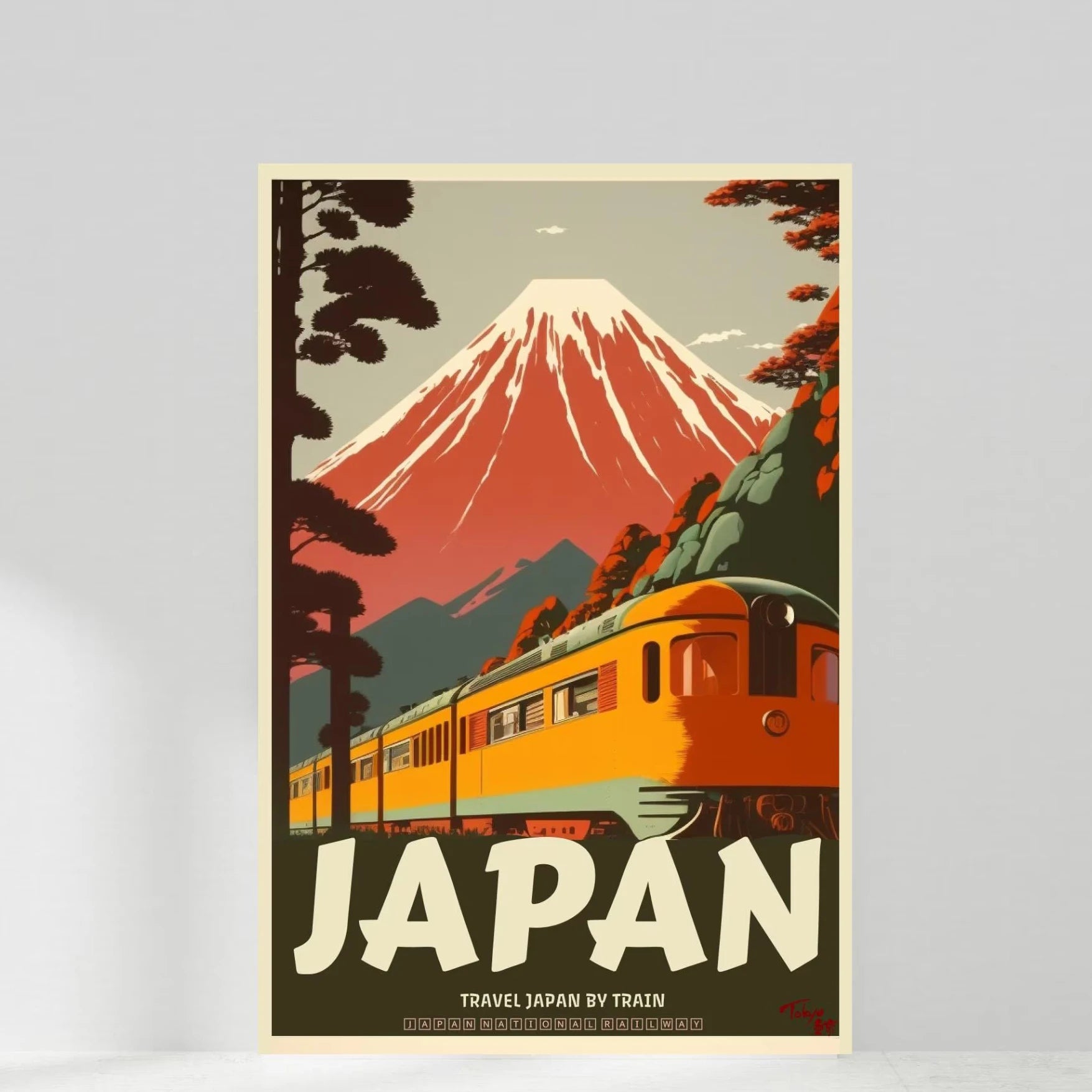 Retro Japanese Landscape Canvas Print – Asian Railway Wall Art for Modern Home Décor