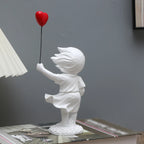 Heart Balloon Girl Sculpture – Modern Art Resin Statue Inspired Décor