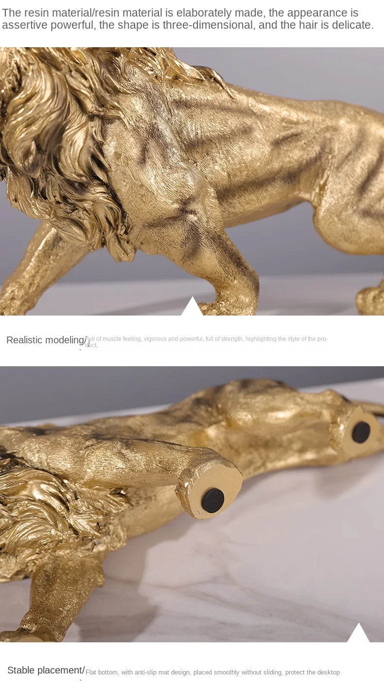 Majestic Golden Lion Sculpture – Modern Art Accent Piece