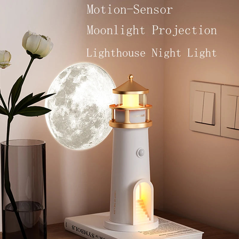 Nordic Lighthouse Moon Projection Lamp - Motion Sensor Ambient Light