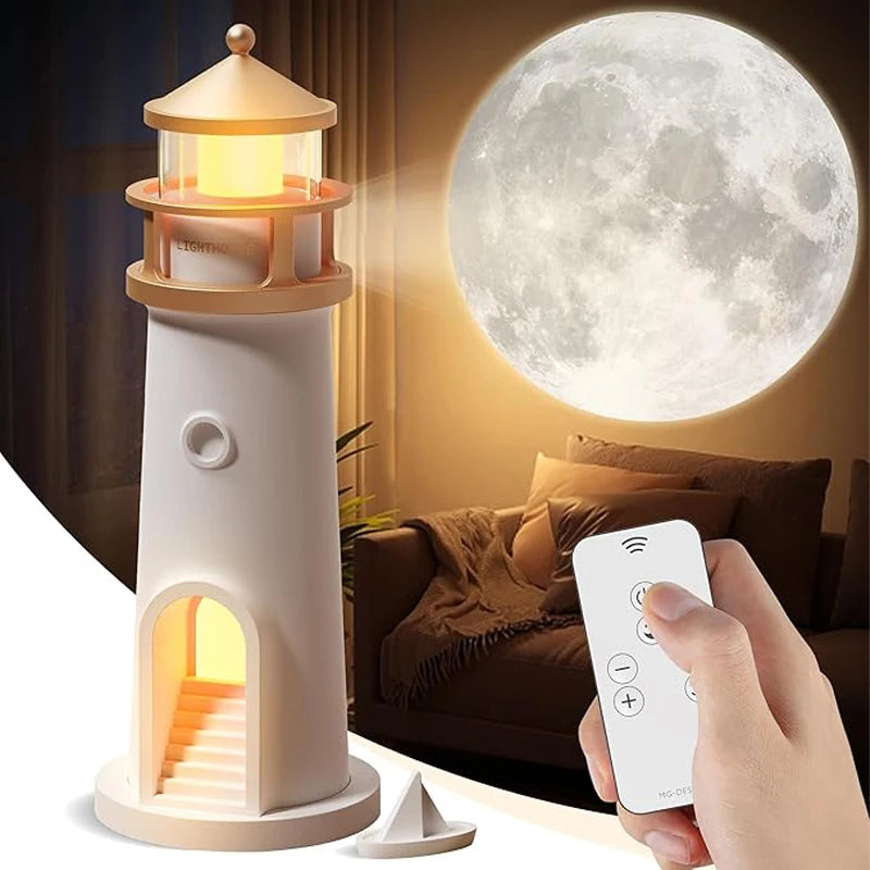 Nordic Lighthouse Moon Projection Lamp - Motion Sensor Ambient Light