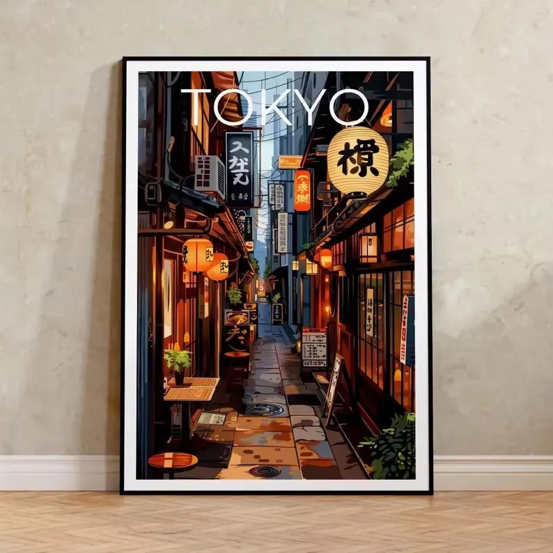 Retro Japanese Landscape Canvas Print – Asian Railway Wall Art for Modern Home Décor