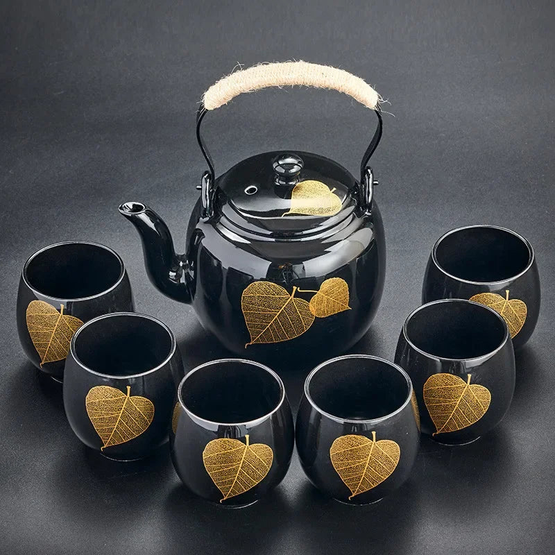 Homilly Large Capacity Ceramic Tea Set with Iron Handle (1 Teapot + 6 Cups)