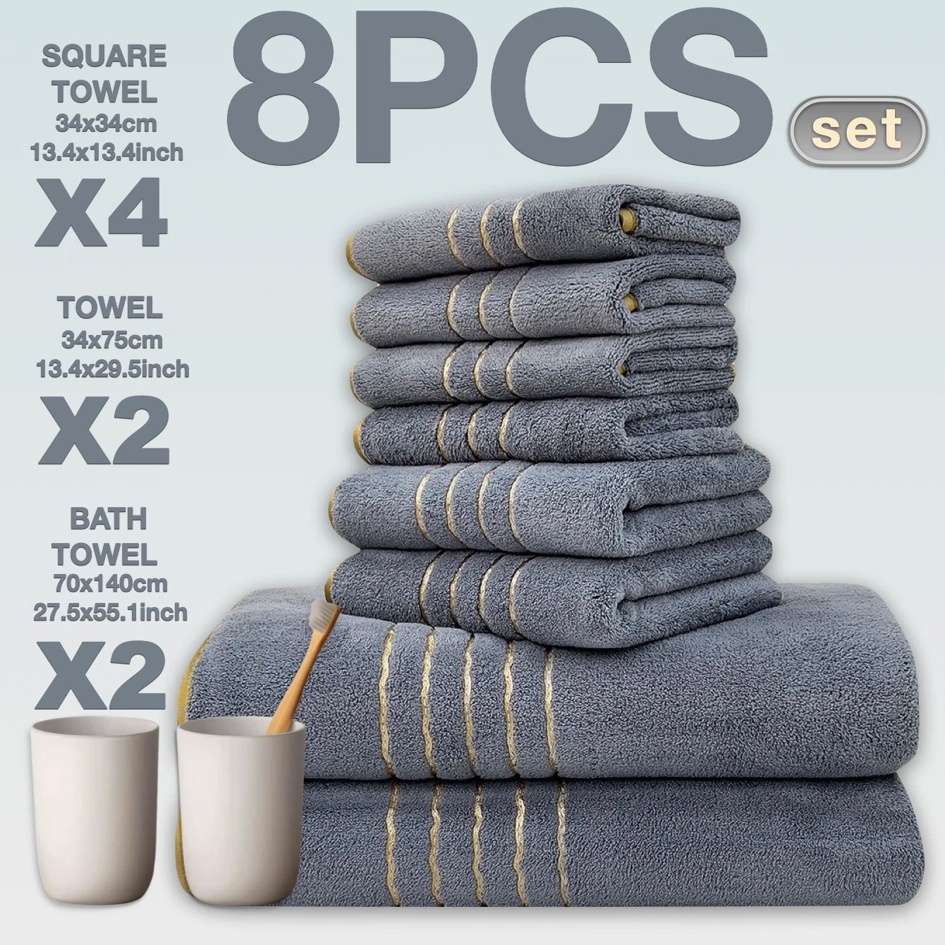 Homilliy Luxury Cotton Towel Set – 8 Pieces | Hotel Quality