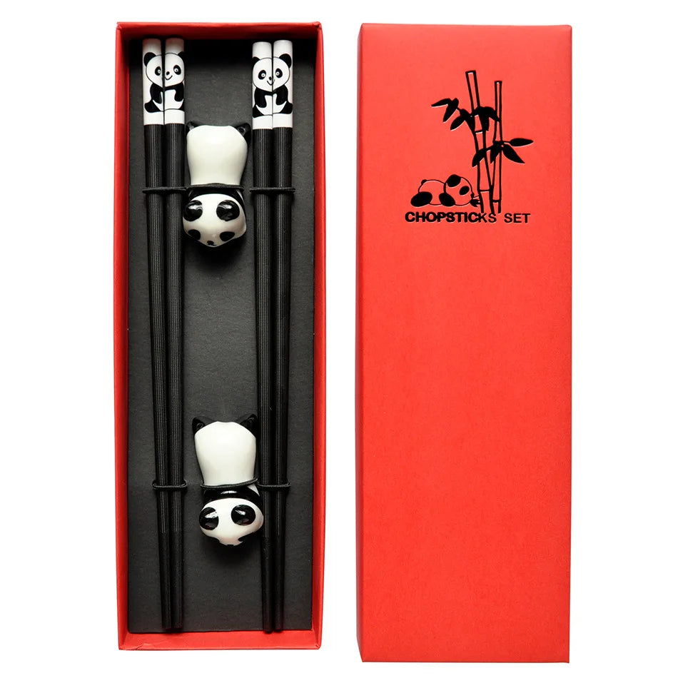 Panda Bamboo Chopsticks Set – 2 Pairs Non-Slip Reusable Chopsticks