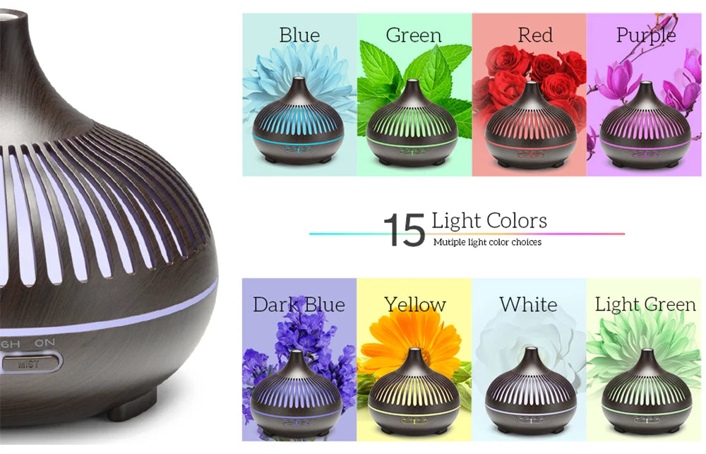 Premium Wood Grain Essential Oil Diffuser (500ml) – Ultrasonic Aromatherapy & Ambient Humidifier