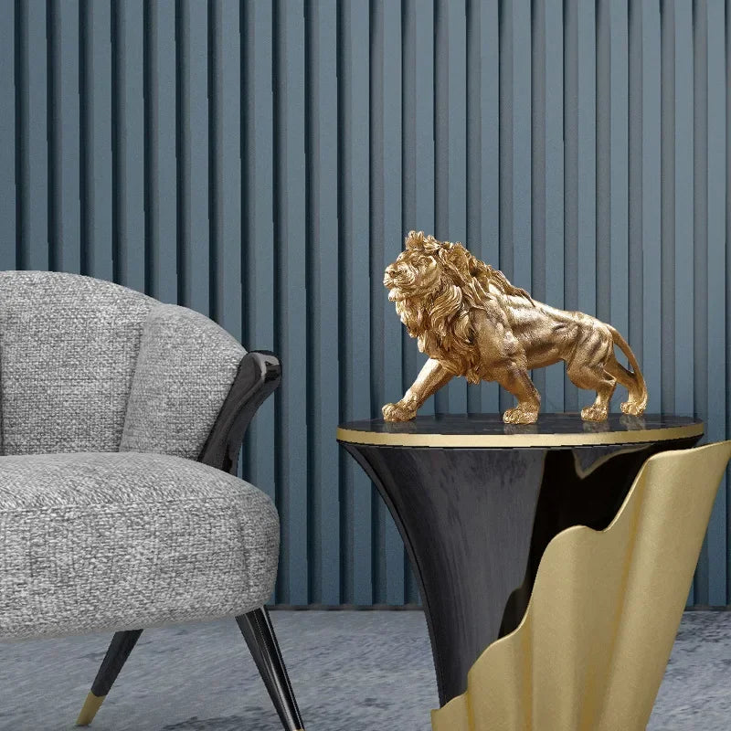 Majestic Golden Lion Sculpture – Modern Art Accent Piece