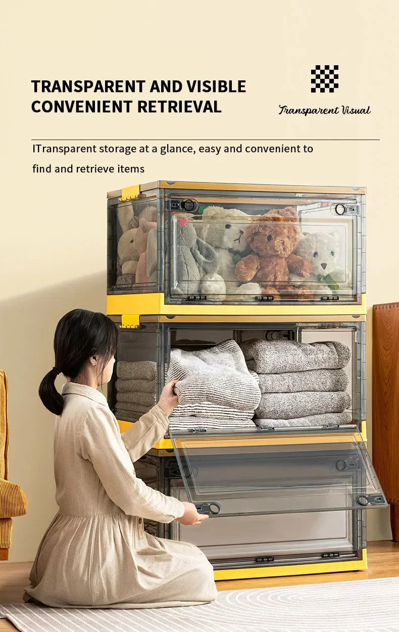 Foldable Clear Storage Trunk – Large Capacity Stackable Organizer for Clothes & Wardrobe