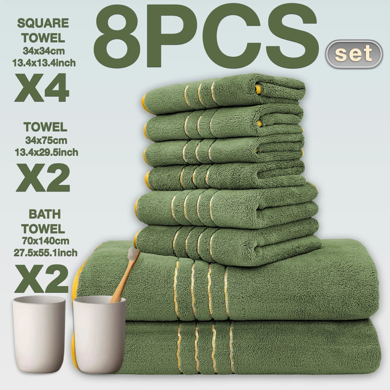 Homilliy Luxury Cotton Towel Set – 8 Pieces | Hotel Quality