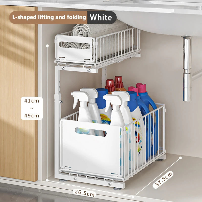 2-Tier Pull-Out Cabinet Organizer – Adjustable Under Sink Storage Rack
