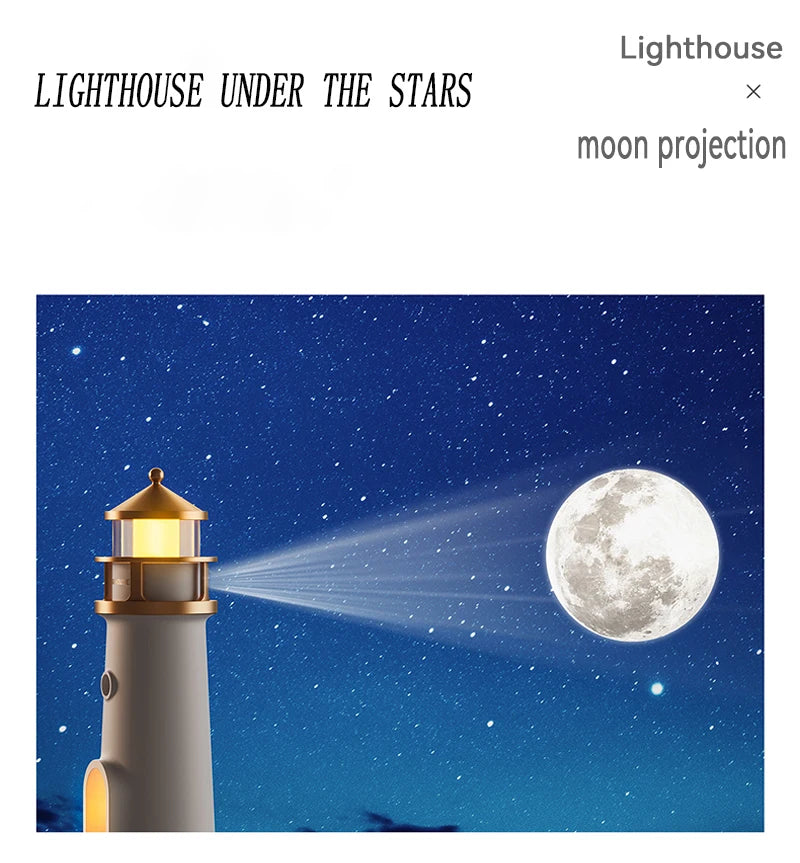 Nordic Lighthouse Moon Projection Lamp - Motion Sensor Ambient Light