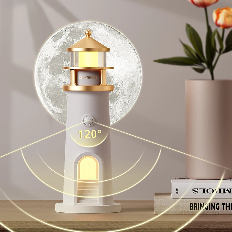 Nordic Lighthouse Moon Projection Lamp - Motion Sensor Ambient Light