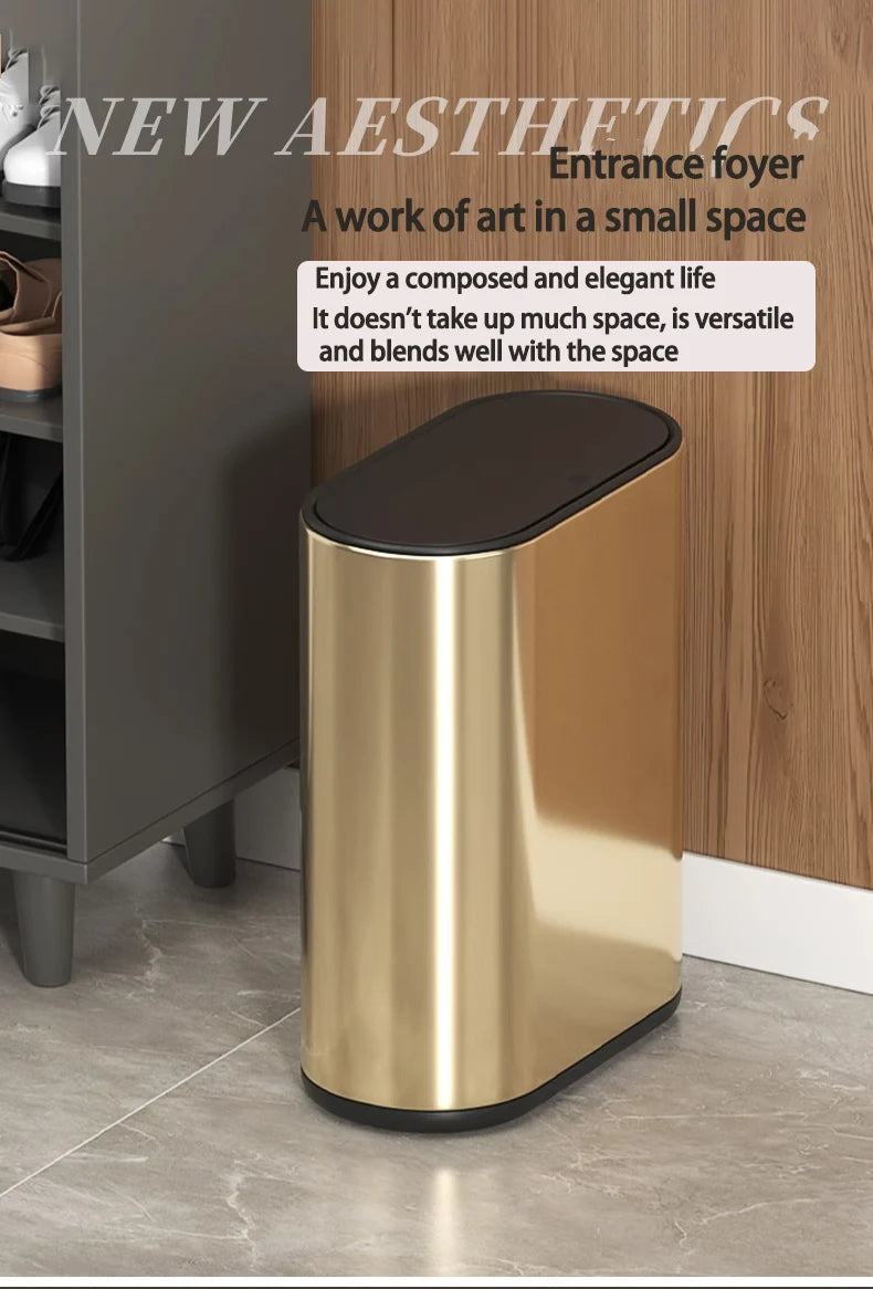 Homilliy Slim Stainless Steel Trash Can – 7L Press Lid