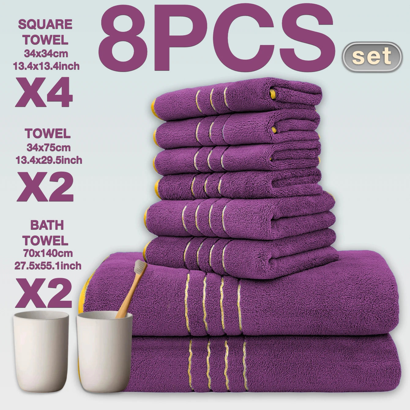 Homilliy Luxury Cotton Towel Set – 8 Pieces | Hotel Quality