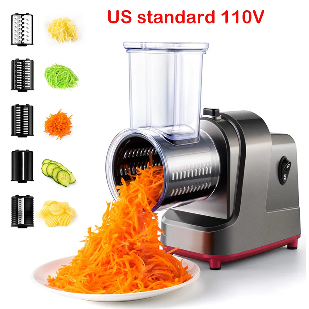 5-in-1 Electric Vegetable Slicer & Shredder – 250W Stainless Steel Food Processor