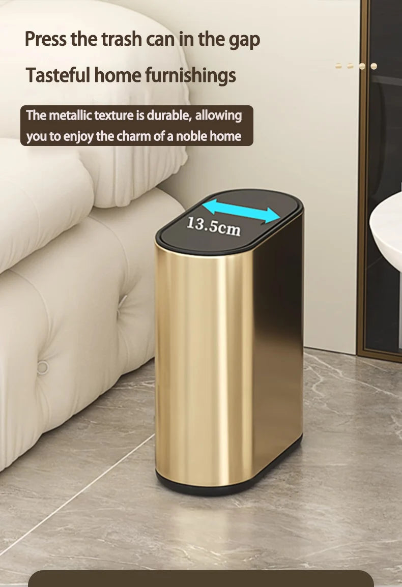 Homilliy Slim Stainless Steel Trash Can – 7L Press Lid