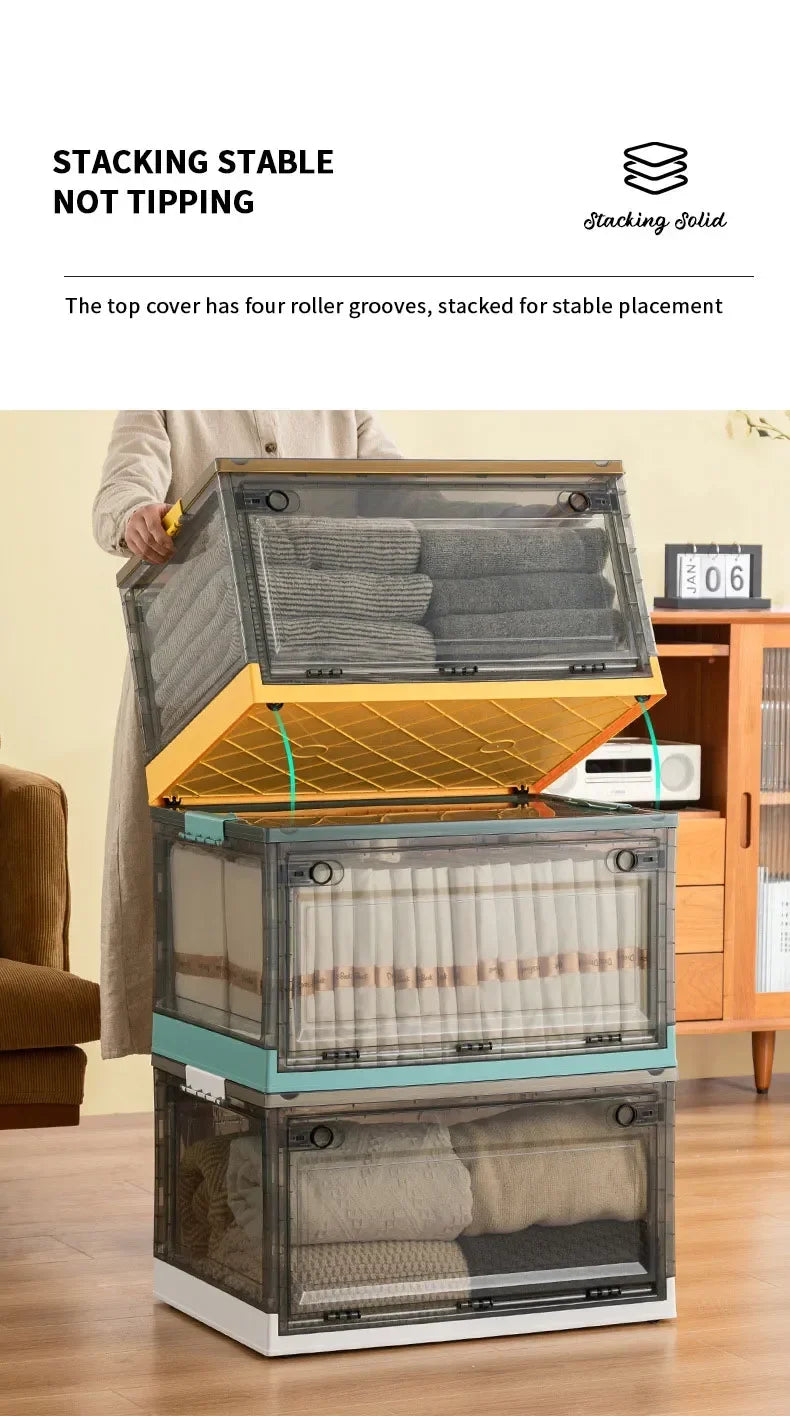 Foldable Clear Storage Trunk – Large Capacity Stackable Organizer for Clothes & Wardrobe