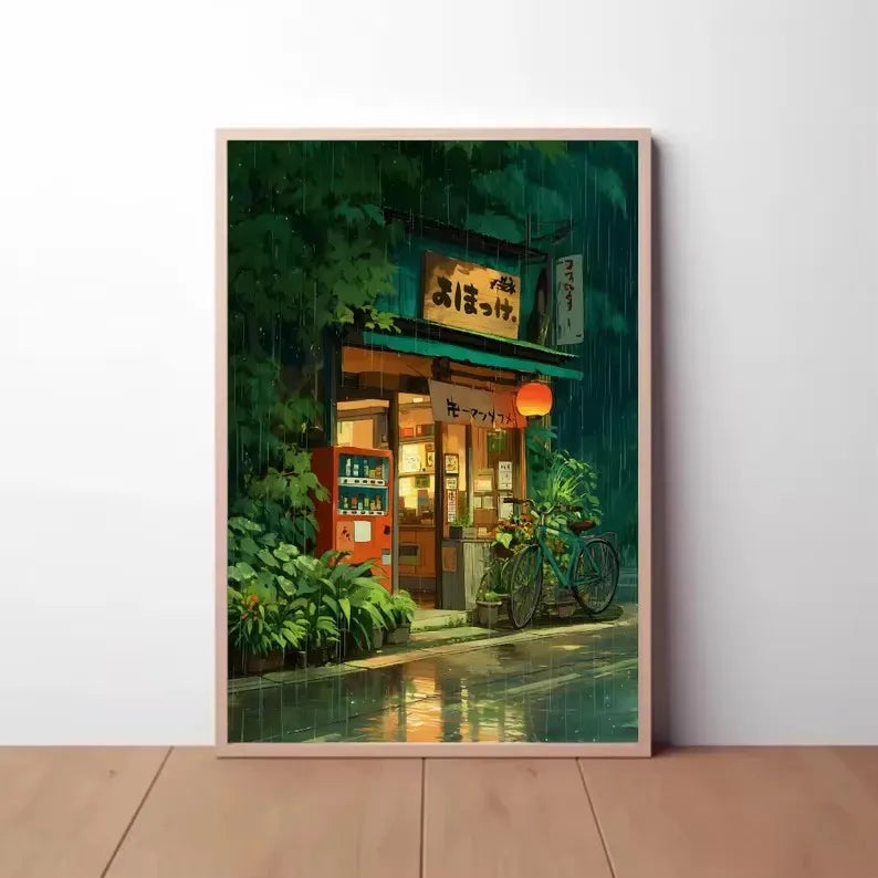 Retro Japanese Landscape Canvas Print – Asian Railway Wall Art for Modern Home Décor