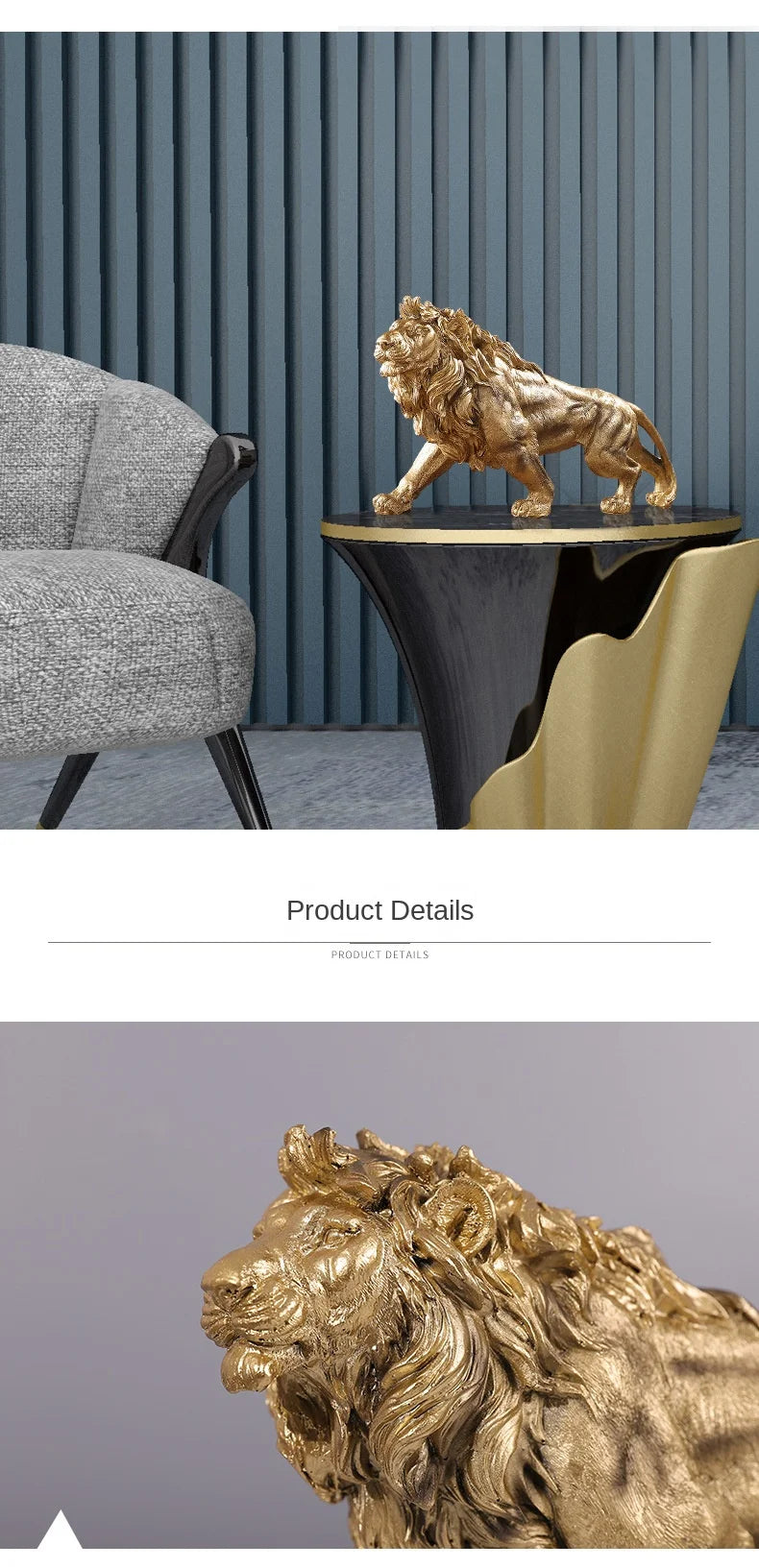 Majestic Golden Lion Sculpture – Modern Art Accent Piece