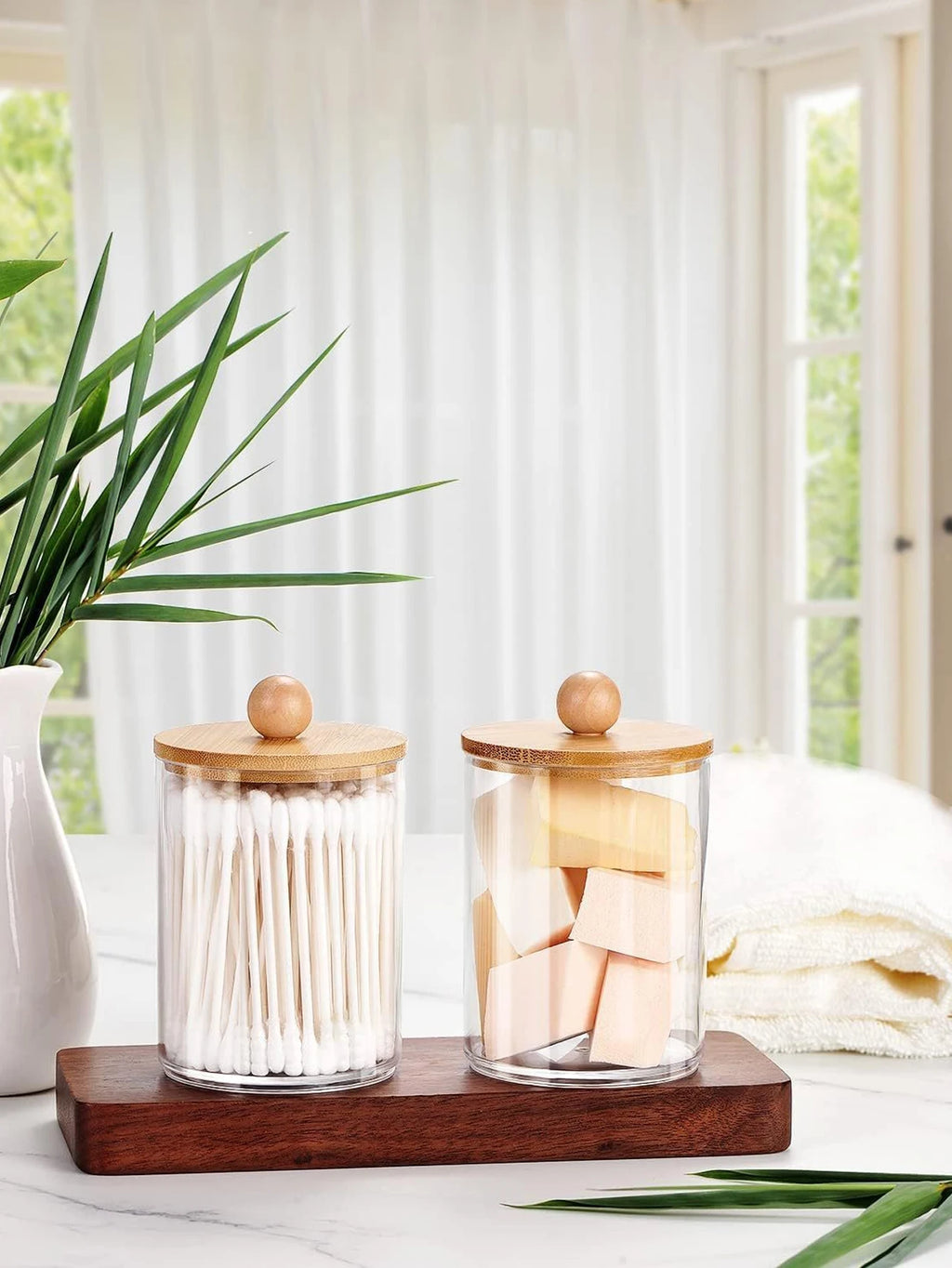 Premium Clear Acrylic Organizer Jar with Bamboo Lid – Dustproof Vanity Storage