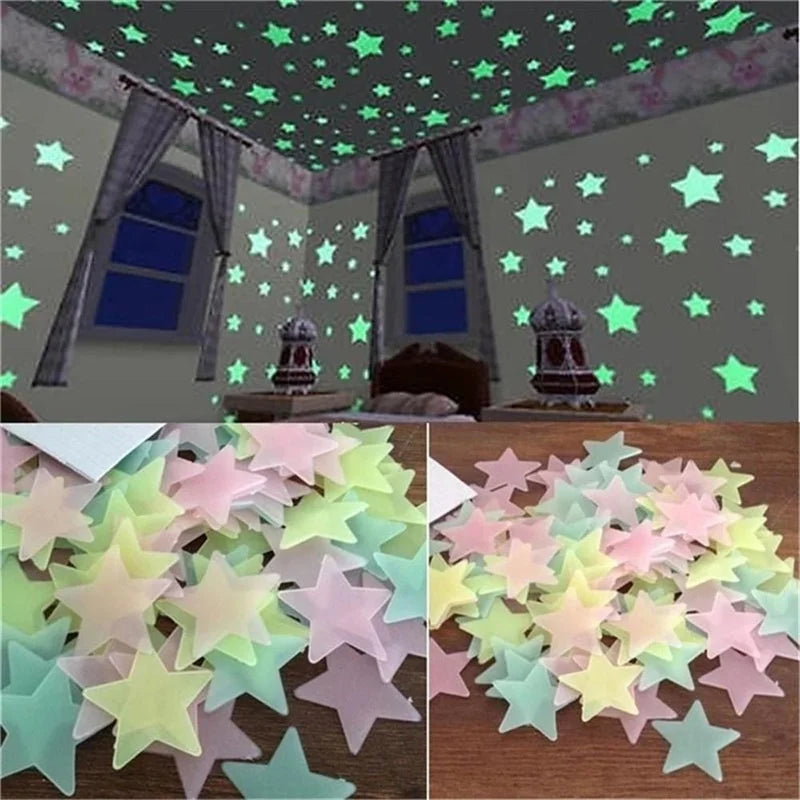 100Pcs Luminous Wall Stickers Glow In The Dark Stars Stickers For Kids Baby Rooms Colorful Fluorescent Home Room Decor Decals