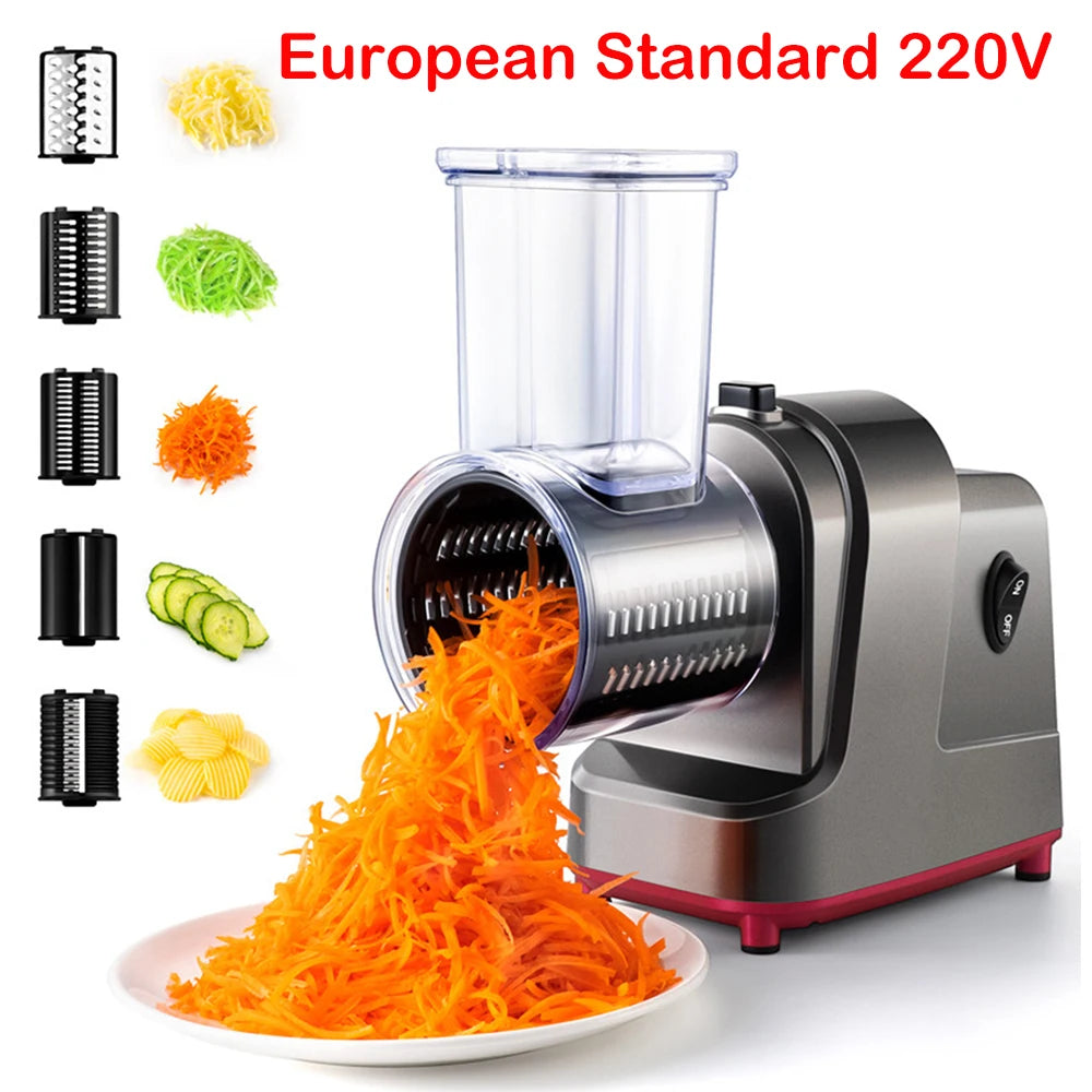 5-in-1 Electric Vegetable Slicer & Shredder – 250W Stainless Steel Food Processor