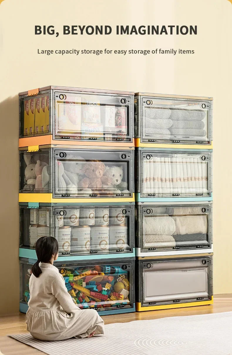 Foldable Clear Storage Trunk – Large Capacity Stackable Organizer for Clothes & Wardrobe