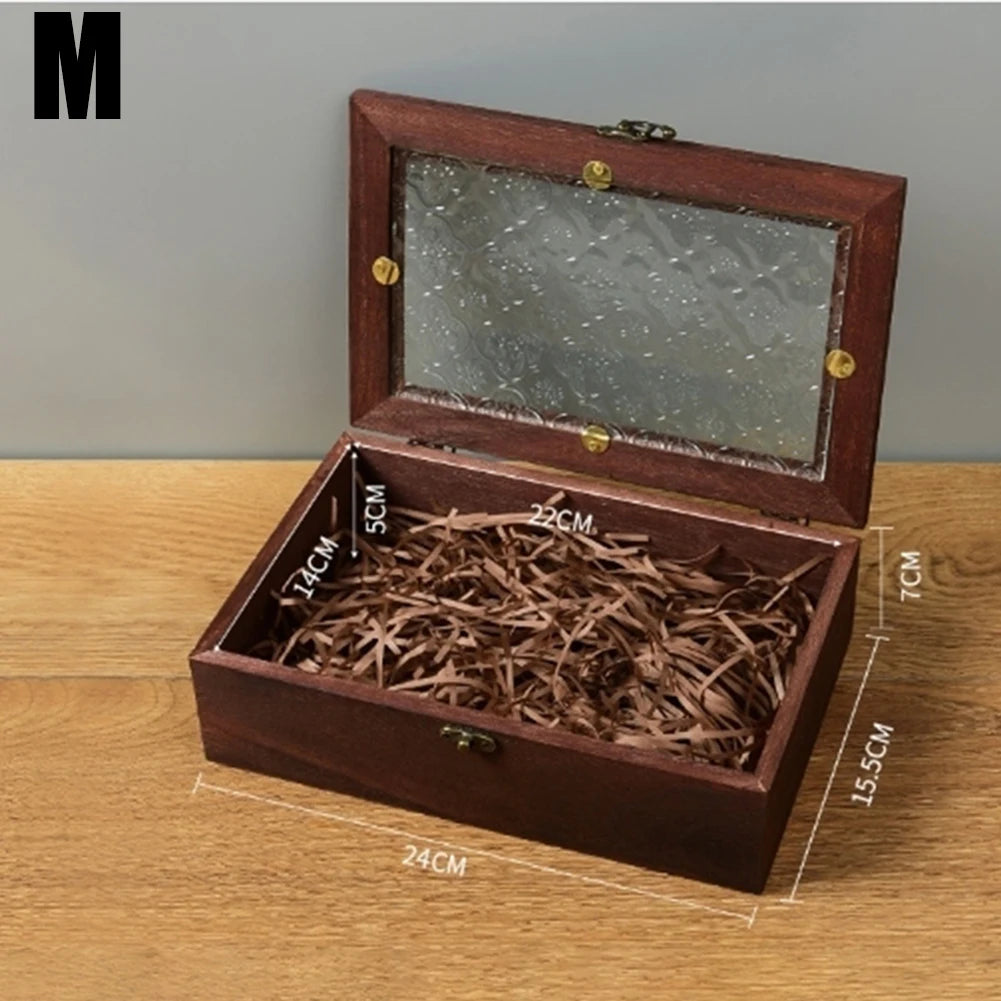 Homilly Vintage Wooden Storage Box – Nordic Glass Lid Organizer