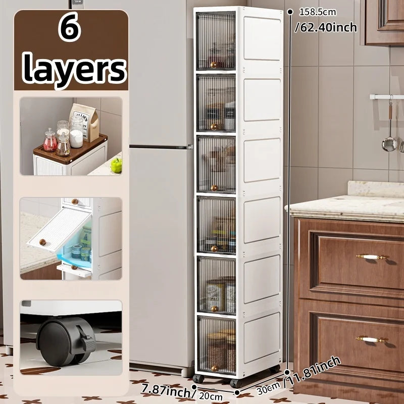Slim Rolling Storage Cabinet 20cm Wide – Space-Saving Organizer with 2–6 Tiers