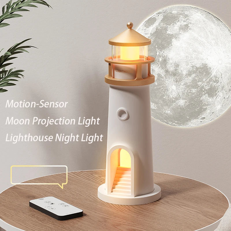 Nordic Lighthouse Moon Projection Lamp - Motion Sensor Ambient Light