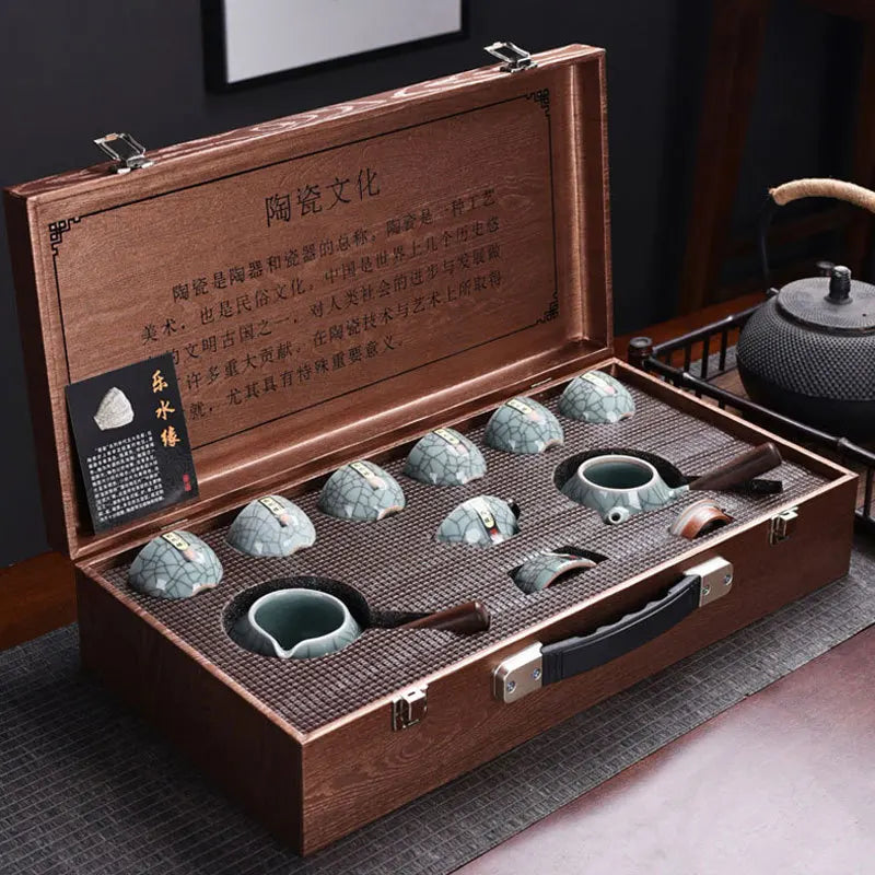 Homilly Crackle Glaze Kung Fu Tea Set with Premium Gift Box