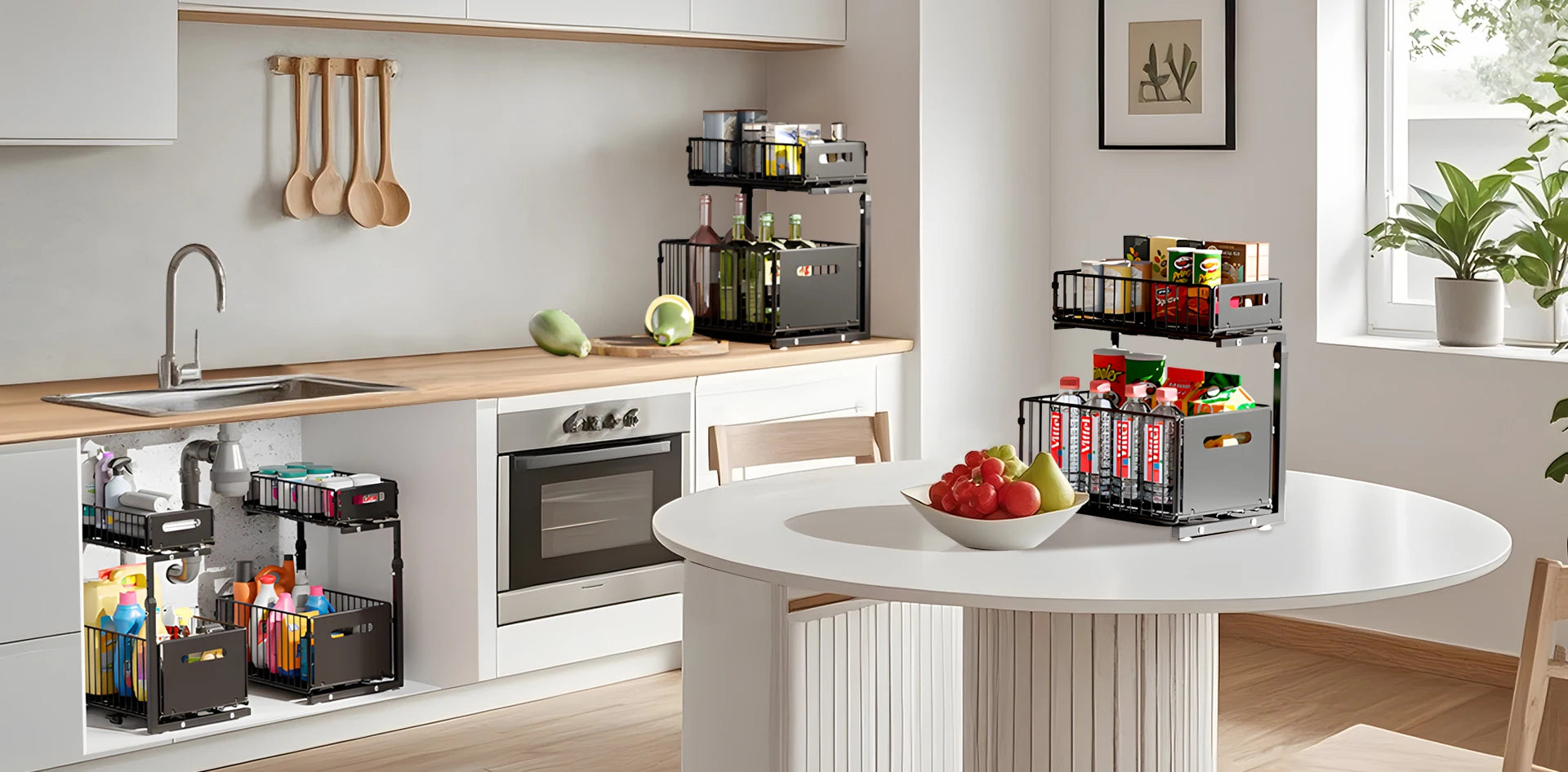 2-Tier Pull-Out Cabinet Organizer – Adjustable Under Sink Storage Rack