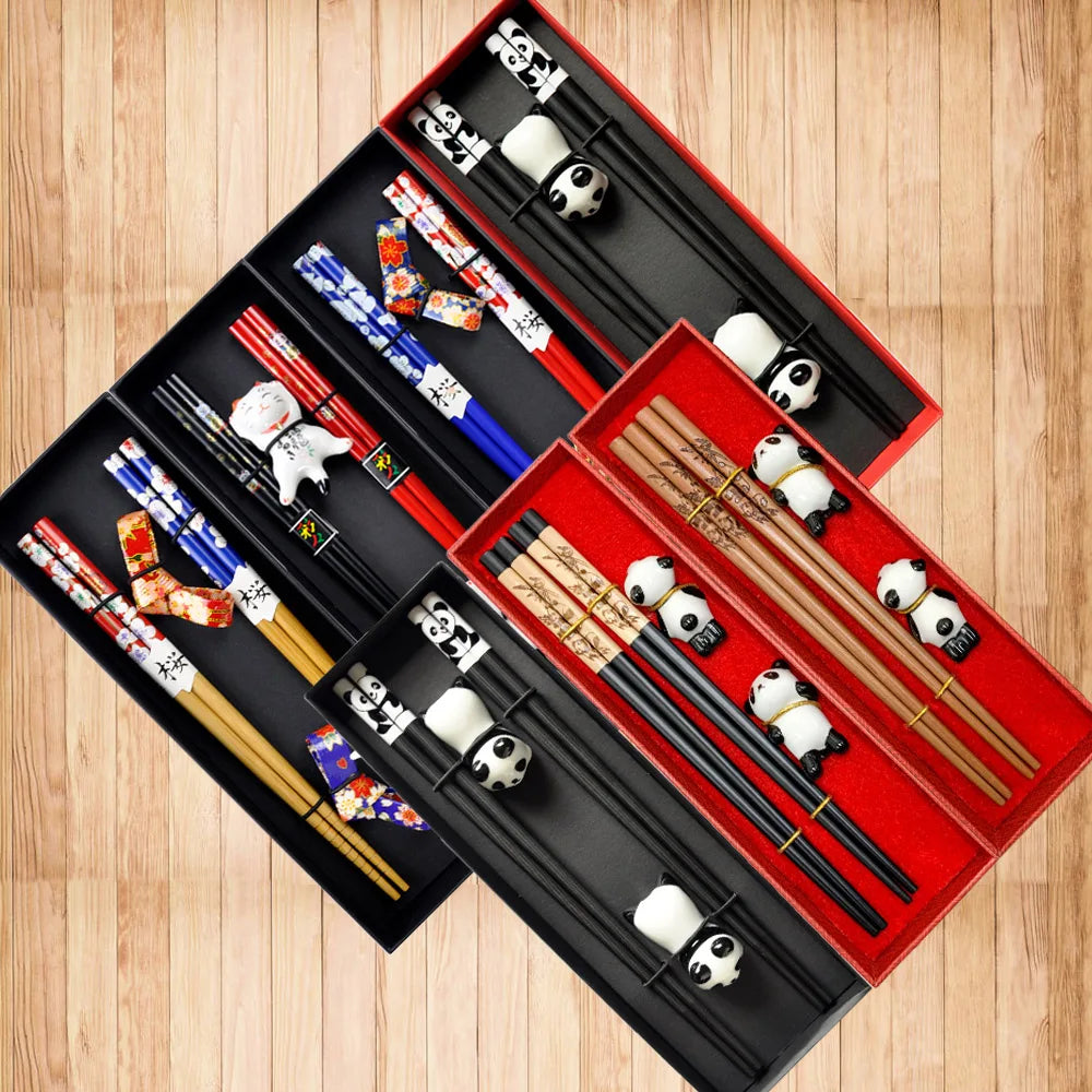 Panda Bamboo Chopsticks Set – 2 Pairs Non-Slip Reusable Chopsticks
