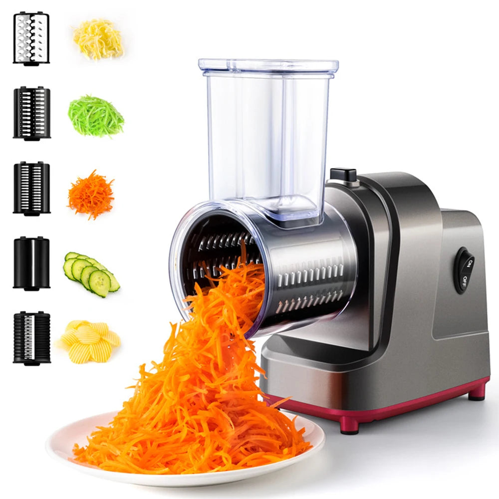 5-in-1 Electric Vegetable Slicer & Shredder – 250W Stainless Steel Food Processor