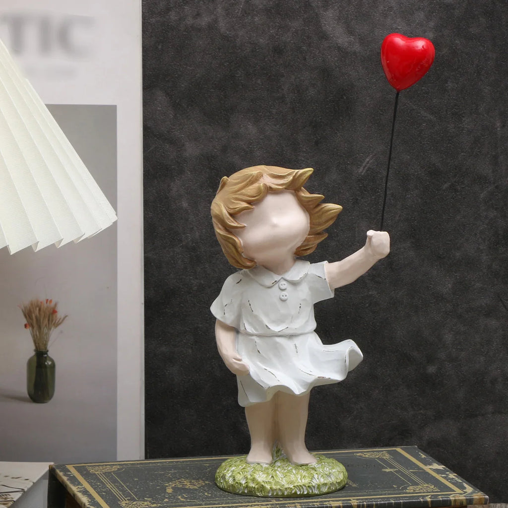 Heart Balloon Girl Sculpture – Modern Art Resin Statue Inspired Décor