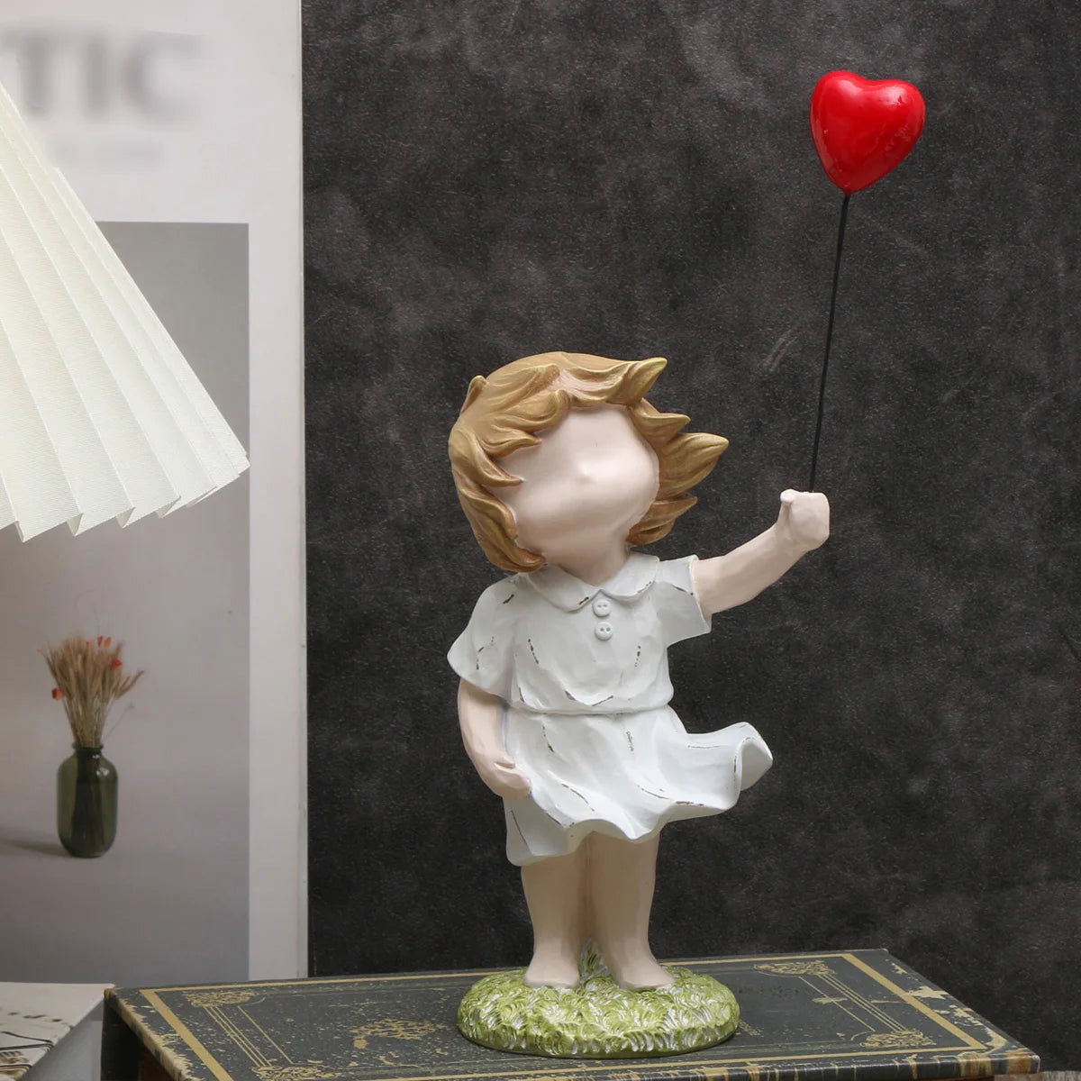 Heart Balloon Girl Sculpture – Modern Art Resin Statue Inspired Décor