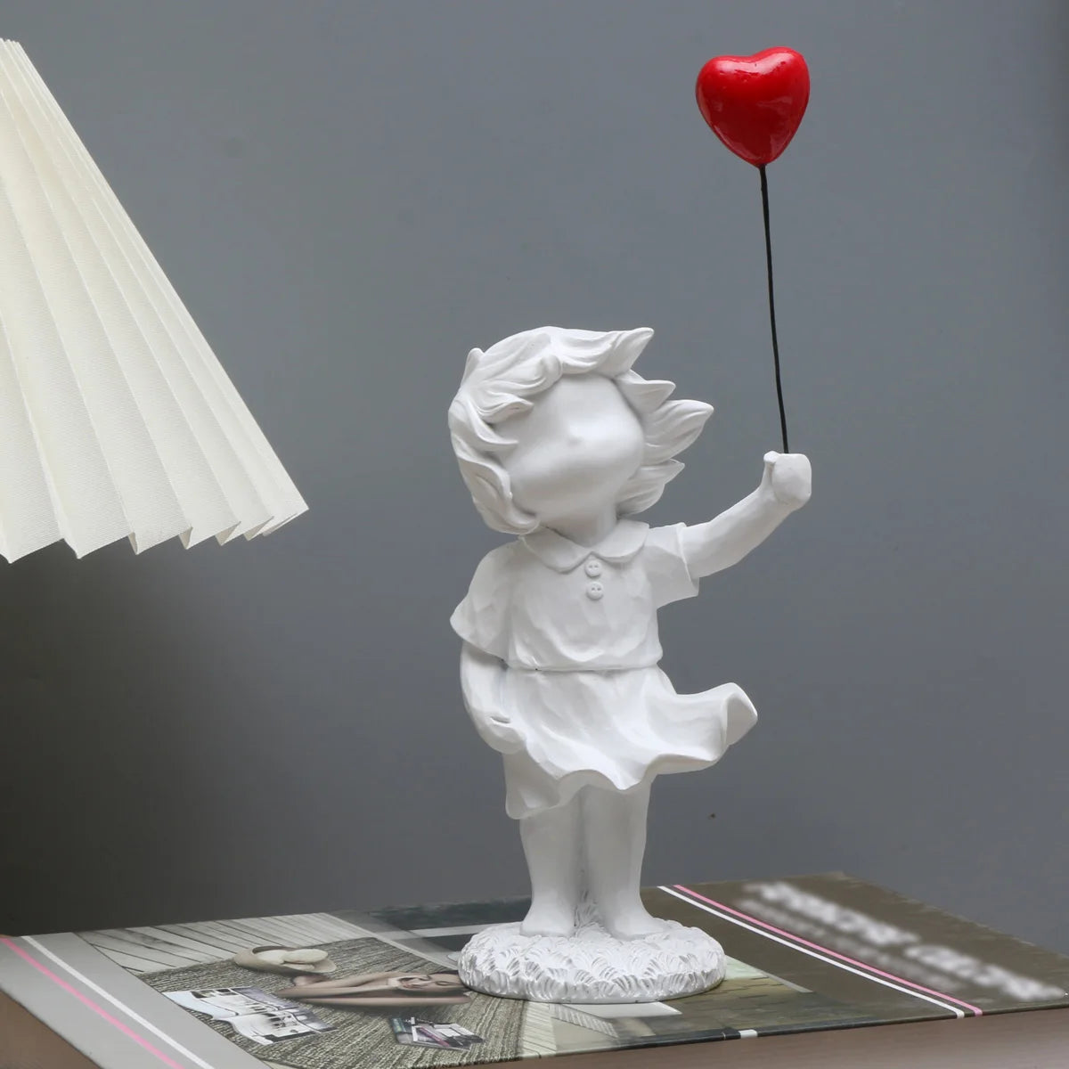 Heart Balloon Girl Sculpture – Modern Art Resin Statue Inspired Décor