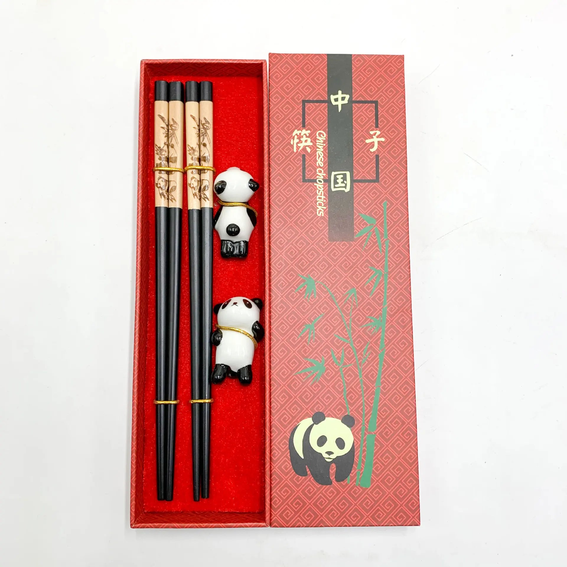 Panda Bamboo Chopsticks Set – 2 Pairs Non-Slip Reusable Chopsticks