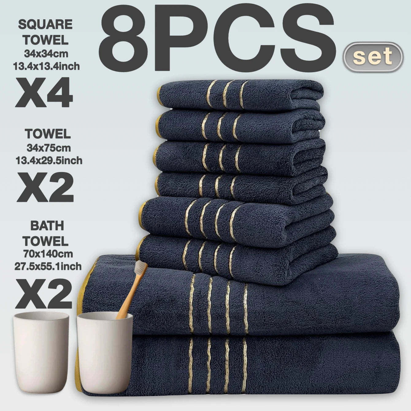 Homilliy Luxury Cotton Towel Set – 8 Pieces | Hotel Quality