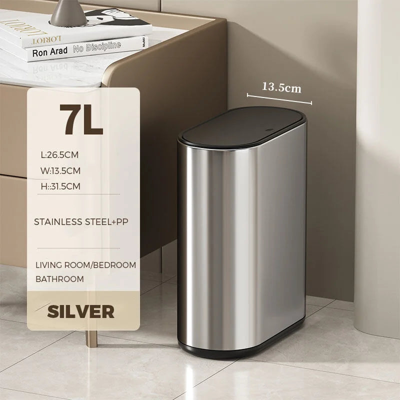 Homilliy Slim Stainless Steel Trash Can – 7L Press Lid