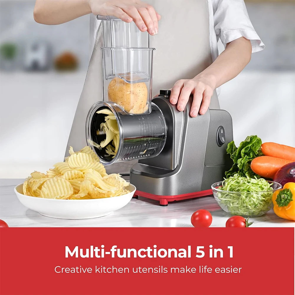 5-in-1 Electric Vegetable Slicer & Shredder – 250W Stainless Steel Food Processor