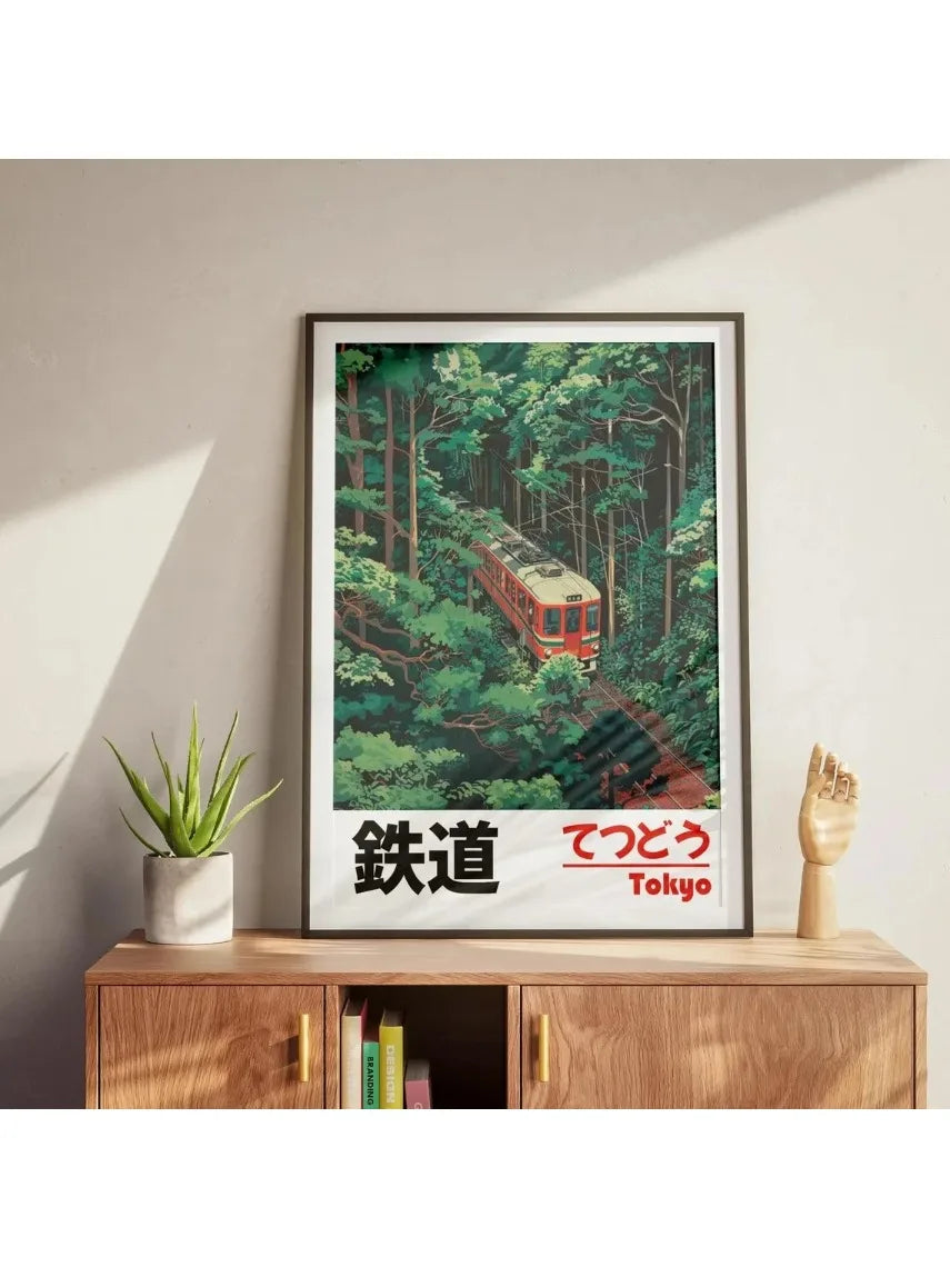 Retro Japanese Landscape Canvas Print – Asian Railway Wall Art for Modern Home Décor