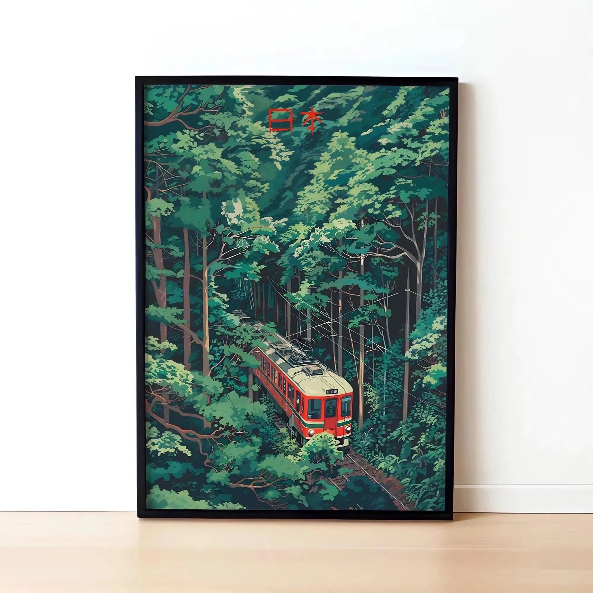 Retro Japanese Landscape Canvas Print – Asian Railway Wall Art for Modern Home Décor
