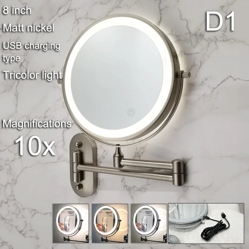 Nordic Wall-Mounted LED Makeup Mirror - 360° Rotating Extendable Arm