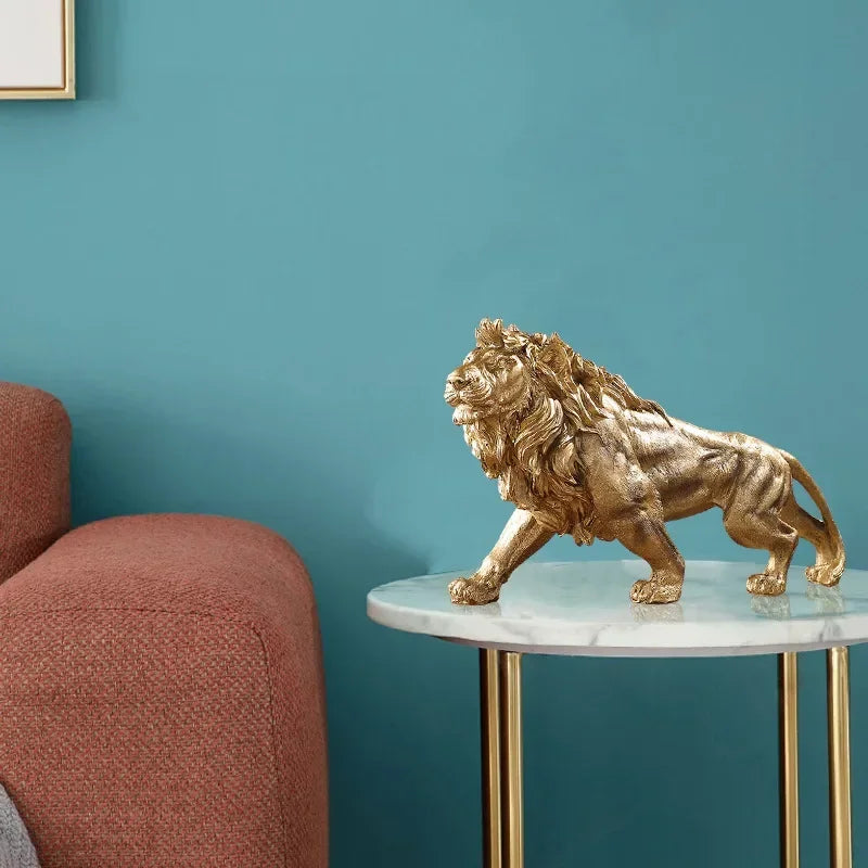 Majestic Golden Lion Sculpture – Modern Art Accent Piece