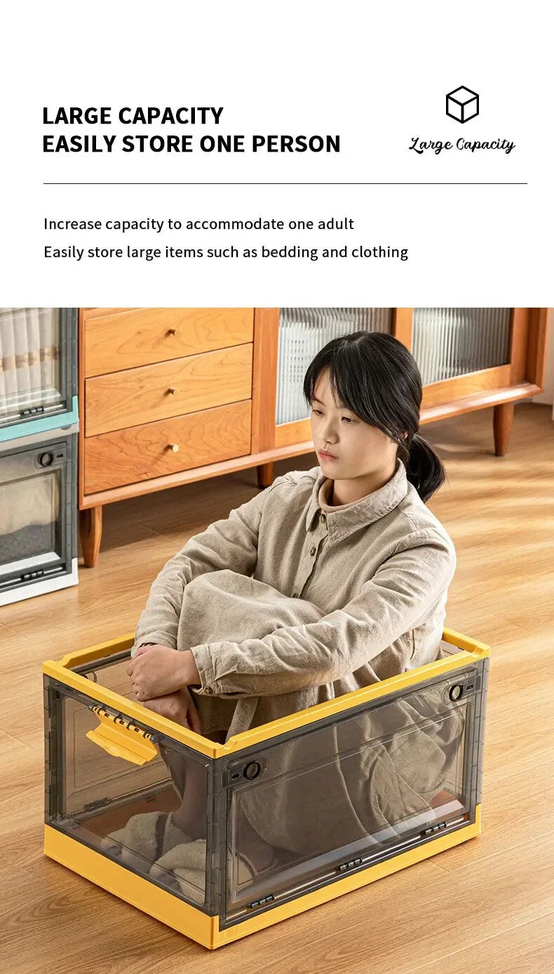 Foldable Clear Storage Trunk – Large Capacity Stackable Organizer for Clothes & Wardrobe