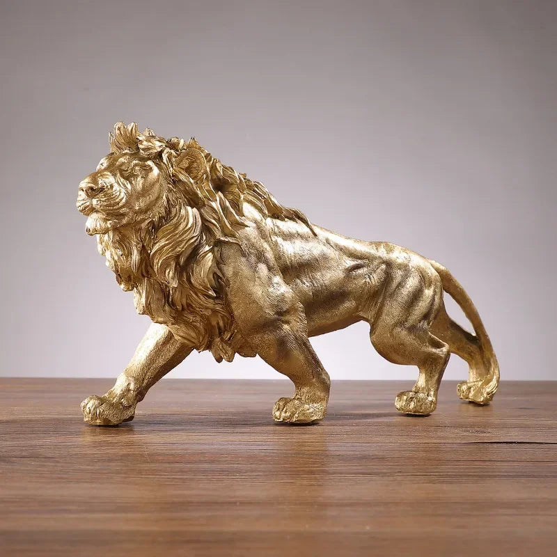 Majestic Golden Lion Sculpture – Modern Art Accent Piece