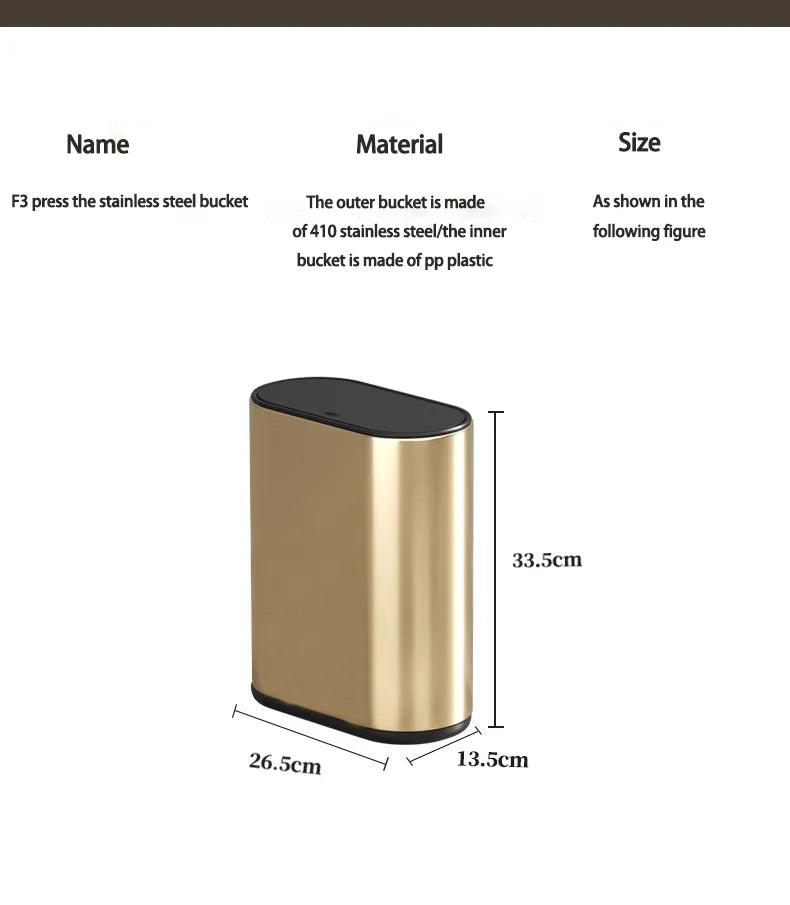 Homilliy Slim Stainless Steel Trash Can – 7L Press Lid