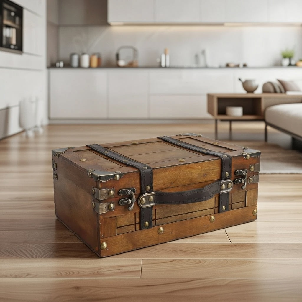 Homilly Vintage Wooden Storage Chest – Decorative Trunk with Handle